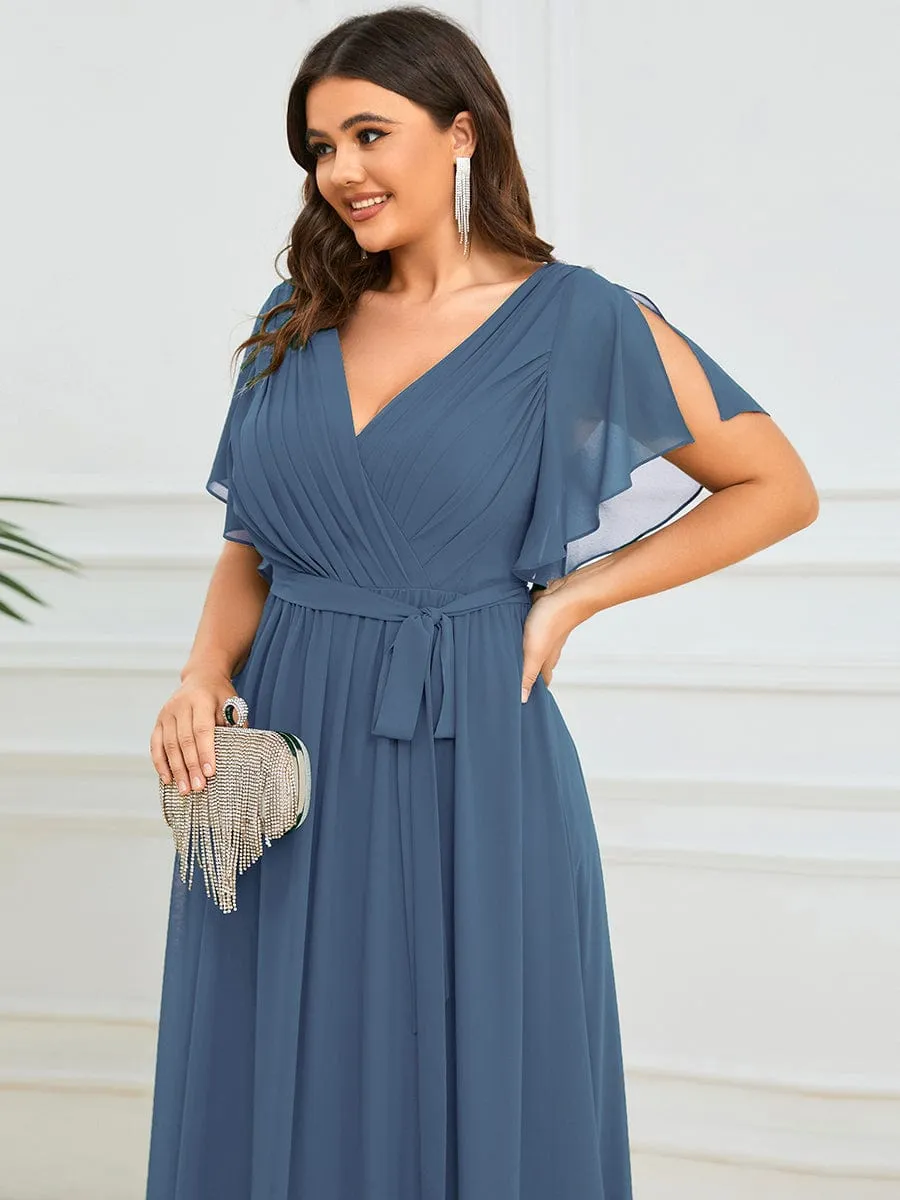 Tia Plus Size split sleeve full length chiffon bridesmaid dress
