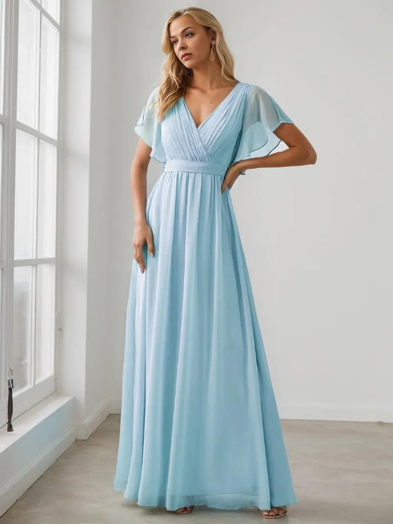 Tia Plus Size split sleeve full length chiffon bridesmaid dress