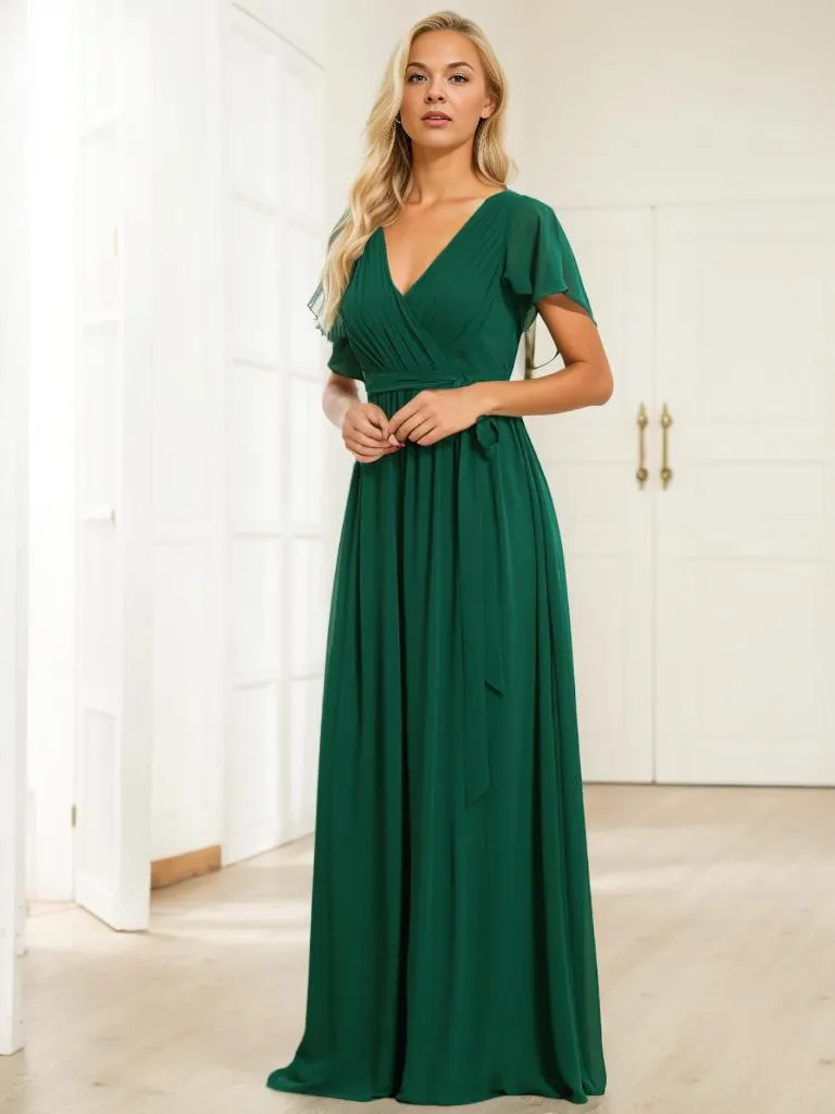 Tia Plus Size split sleeve full length chiffon bridesmaid dress