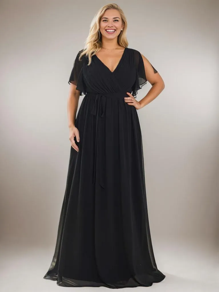 Tia Plus Size split sleeve full length chiffon bridesmaid dress