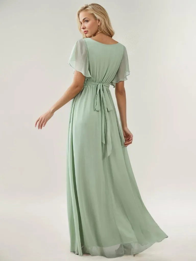 Tia Plus Size split sleeve full length chiffon bridesmaid dress