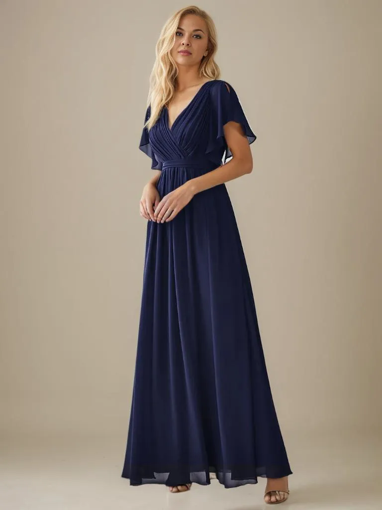 Tia Plus Size split sleeve full length chiffon bridesmaid dress