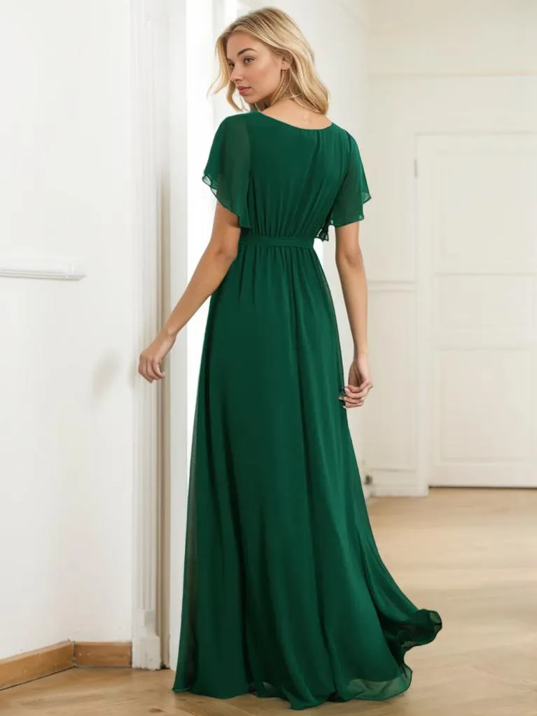 Tia Plus Size split sleeve full length chiffon bridesmaid dress