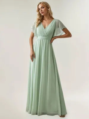 Tia split sleeve full length chiffon bridesmaid dress