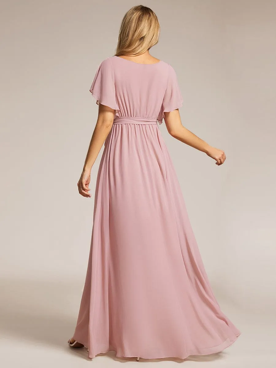 Tia split sleeve full length chiffon bridesmaid dress