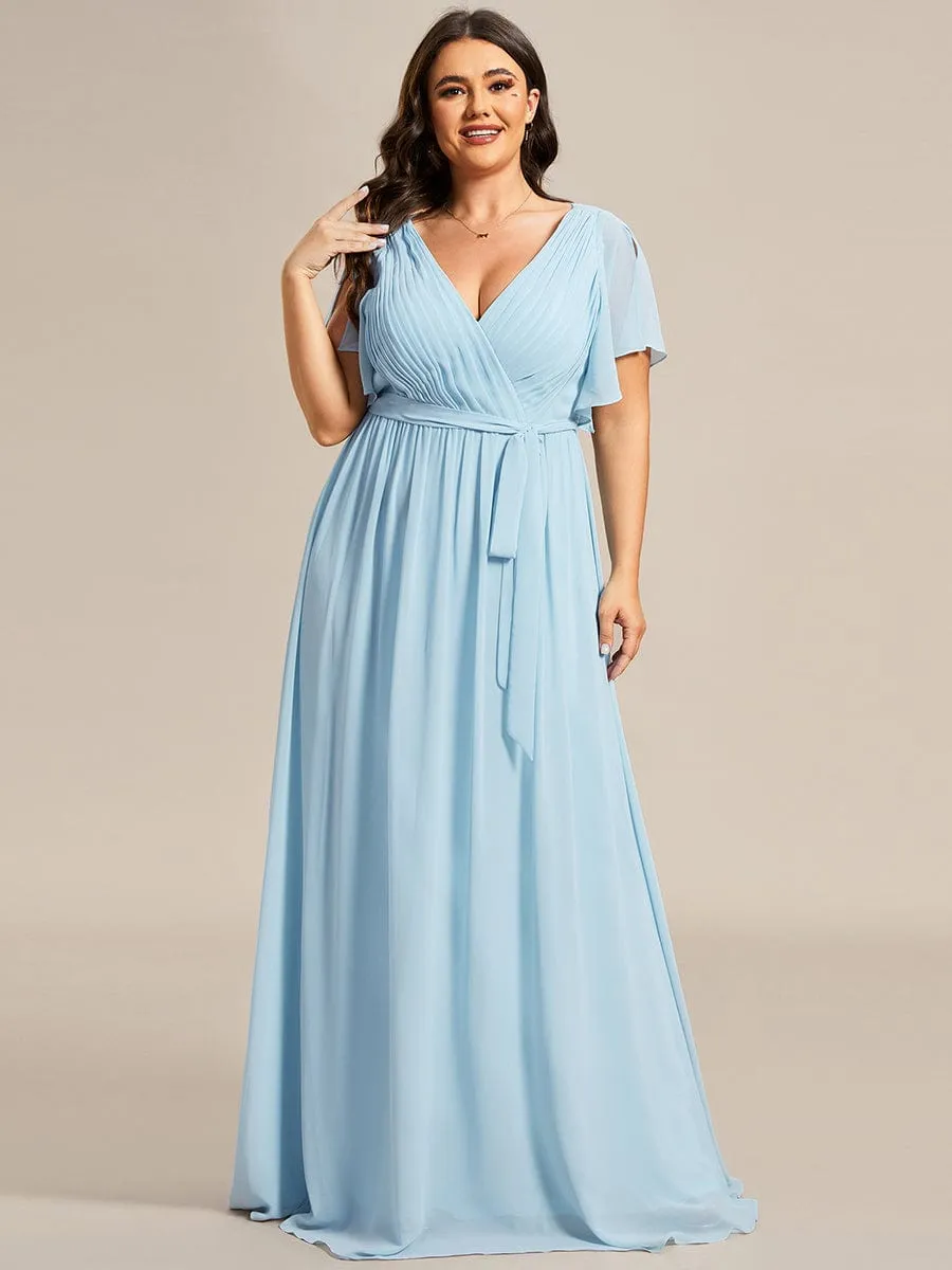 Tia split sleeve full length chiffon bridesmaid dress