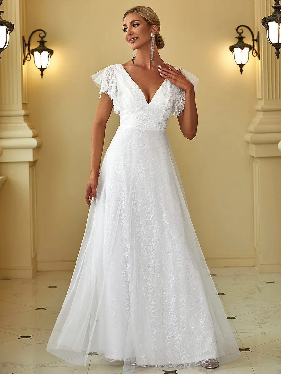 Tiana lace tulle wedding dress with flutter sleeves in Ivory Express NZ wide
