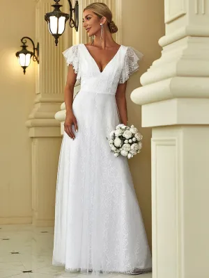 Tiana lace tulle wedding dress with flutter sleeves in Ivory Express NZ wide