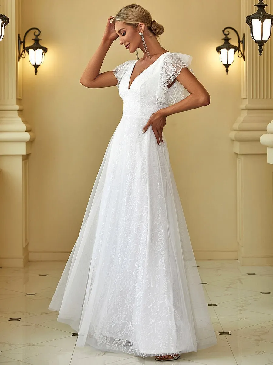 Tiana lace tulle wedding dress with flutter sleeves in Ivory Express NZ wide
