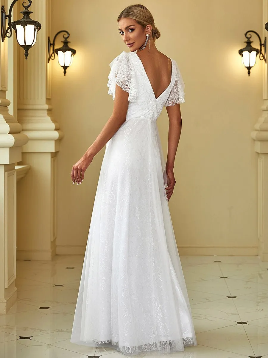 Tiana lace tulle wedding dress with flutter sleeves in Ivory Express NZ wide
