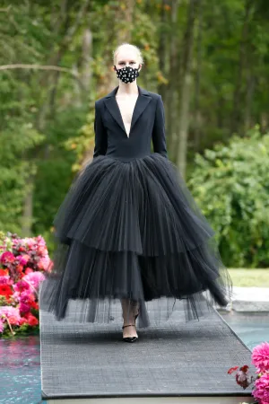 Tuxedo Bodice Pleated Tulle Tea Length Cocktail Dress