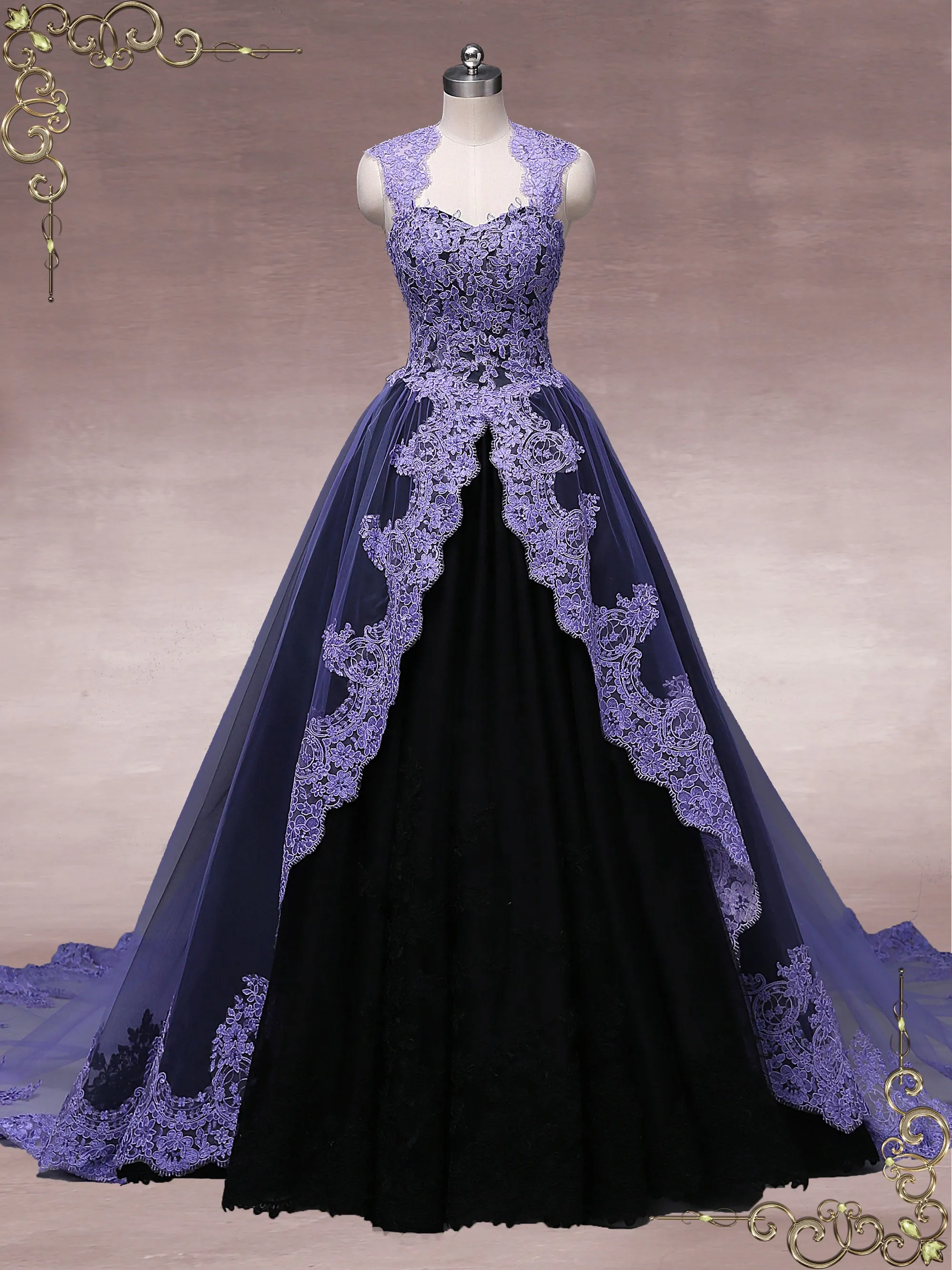 Unique Purple Black Ball Gown Wedding Dress OCTOBER