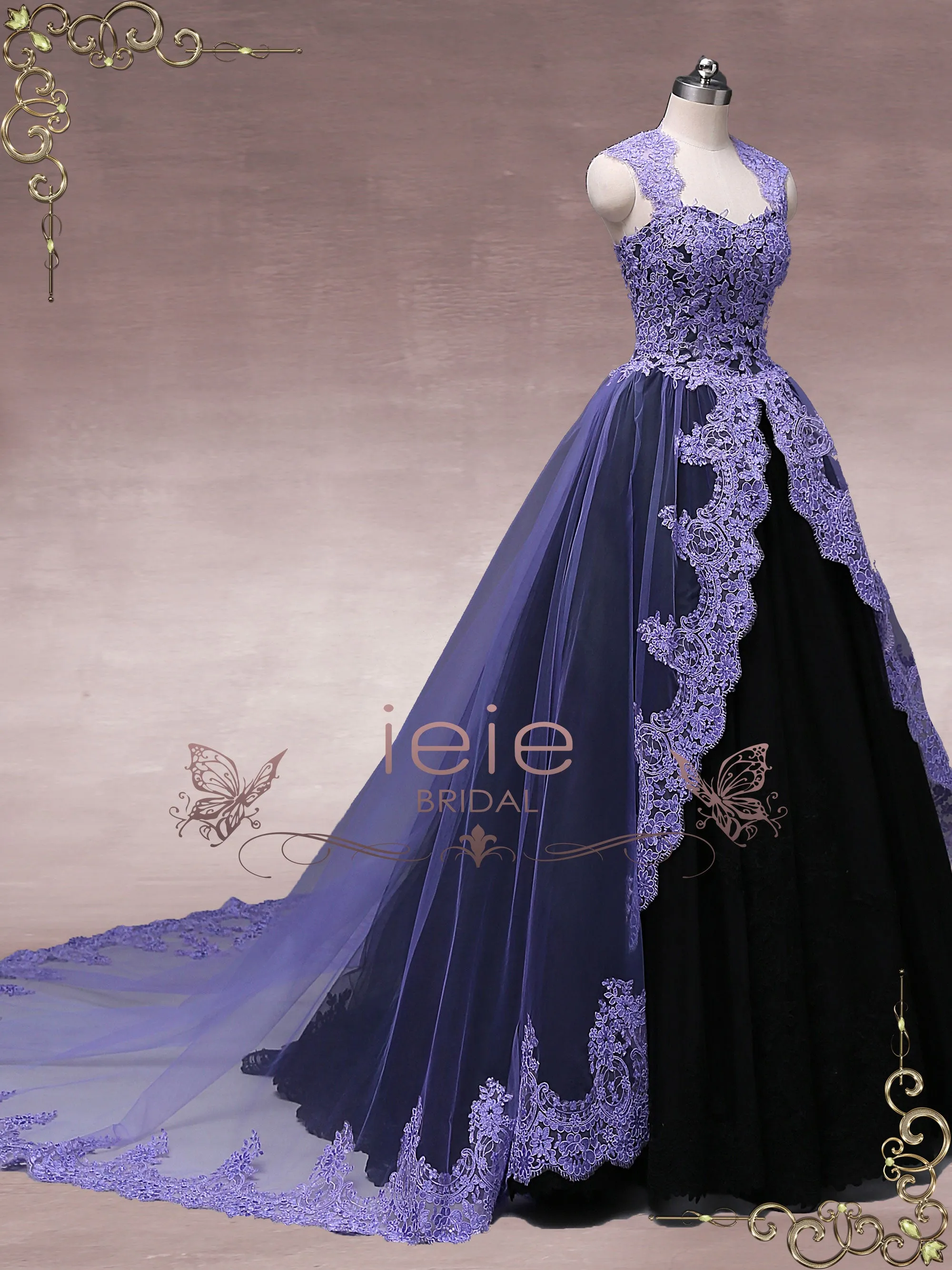 Unique Purple Black Ball Gown Wedding Dress OCTOBER