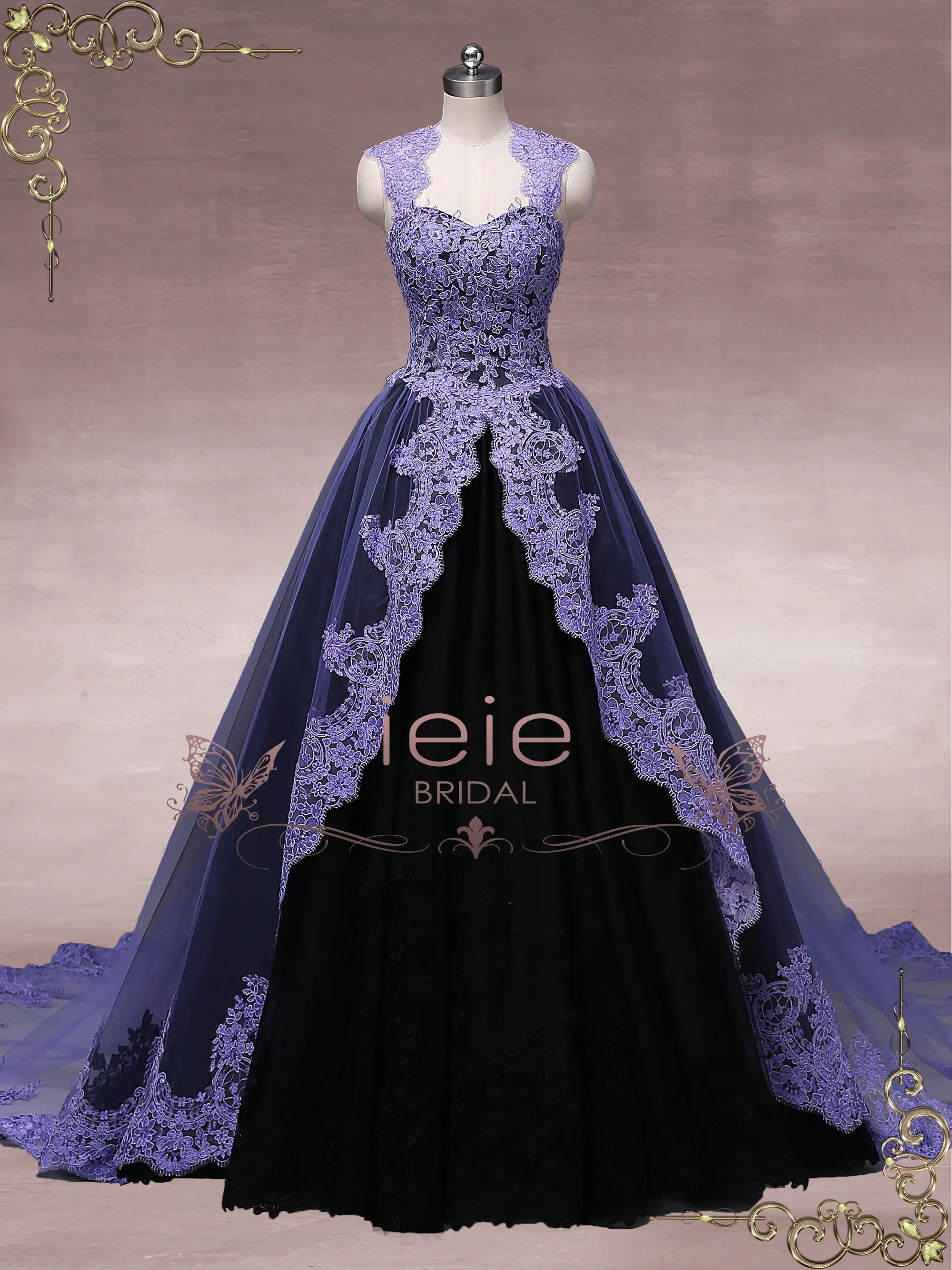 Unique Purple Black Ball Gown Wedding Dress OCTOBER