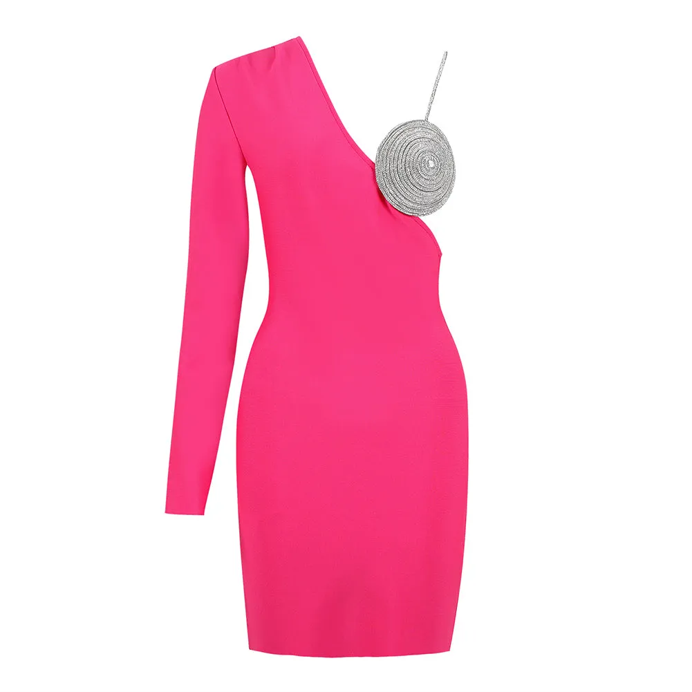V Neck Long Sleeve Drill Chain Mini Bandage Dress
