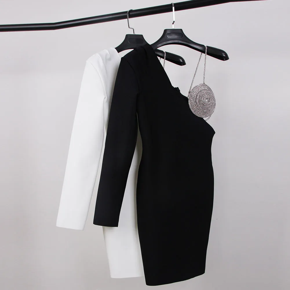 V Neck Long Sleeve Drill Chain Mini Bandage Dress