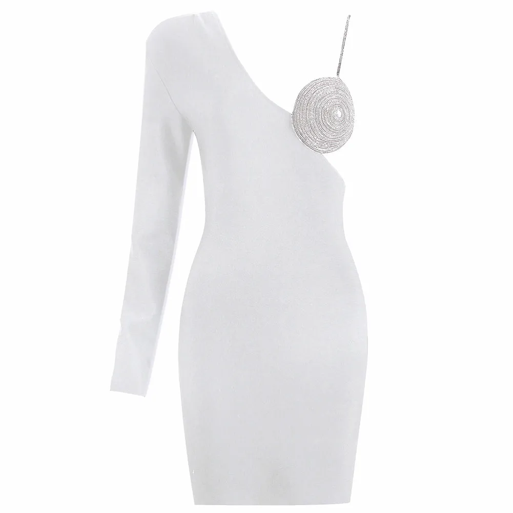 V Neck Long Sleeve Drill Chain Mini Bandage Dress