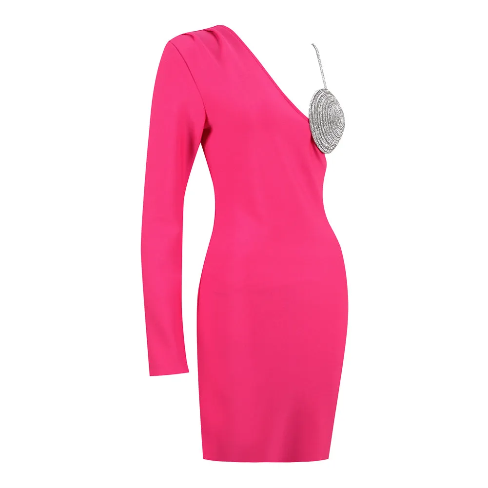 V Neck Long Sleeve Drill Chain Mini Bandage Dress