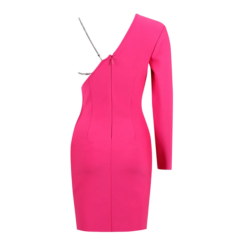 V Neck Long Sleeve Drill Chain Mini Bandage Dress