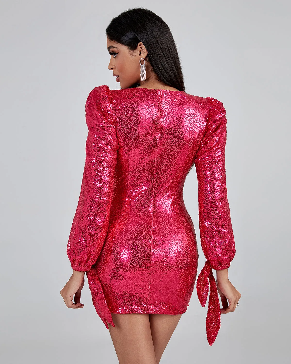 V Neck Sparkle Sequin Mini Dress