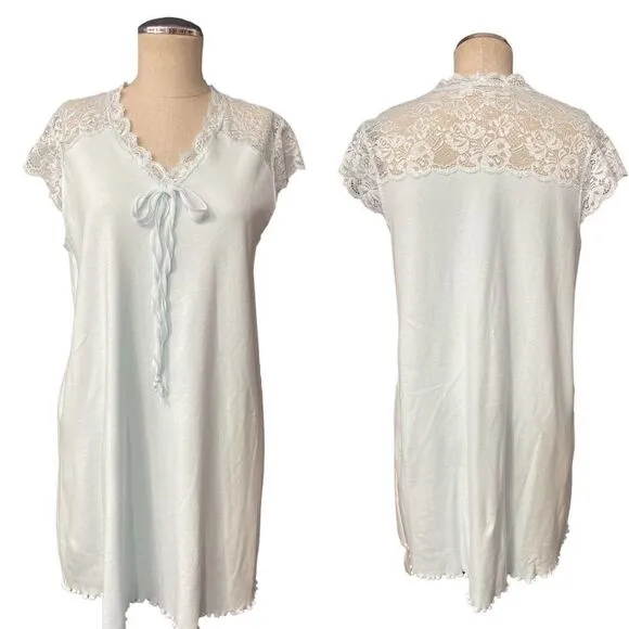 Verena Soft Baby Blue Cotton &amp; Lace Short Nightgown sz S