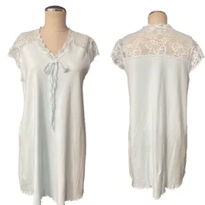 Verena Soft Baby Blue Cotton &amp; Lace Short Nightgown sz S