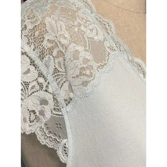 Verena Soft Baby Blue Cotton &amp; Lace Short Nightgown sz S