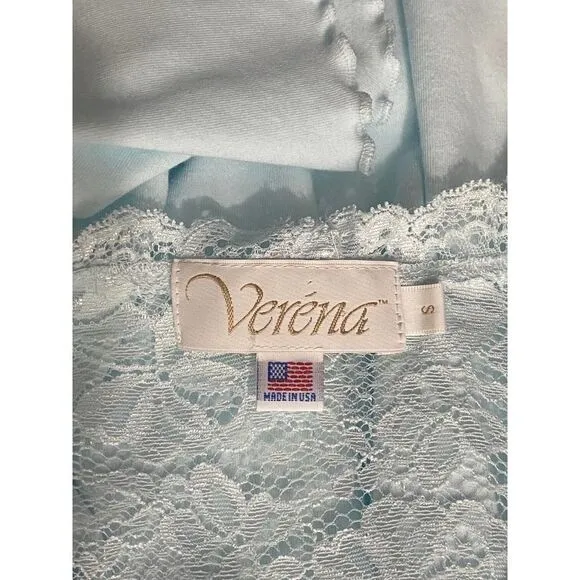 Verena Soft Baby Blue Cotton &amp; Lace Short Nightgown sz S