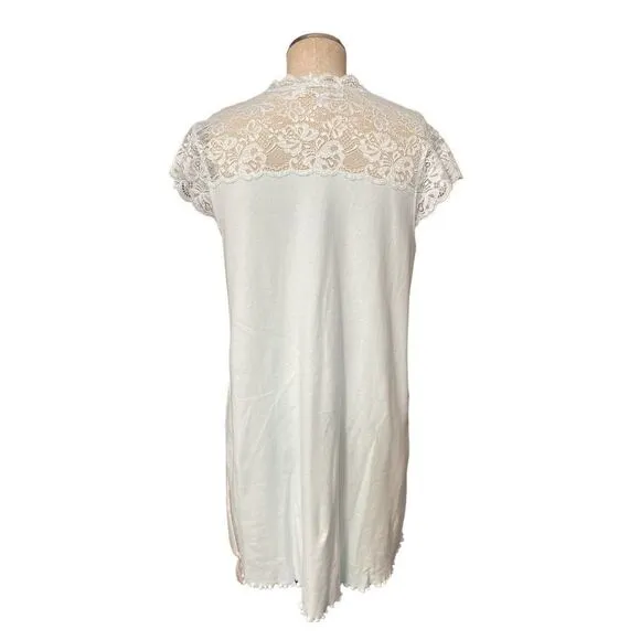 Verena Soft Baby Blue Cotton &amp; Lace Short Nightgown sz S