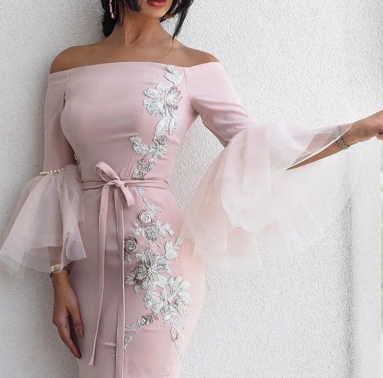 vestido de festa de longo 2020 pink evening dresses long lace appliqué beaded mermaid evening gown