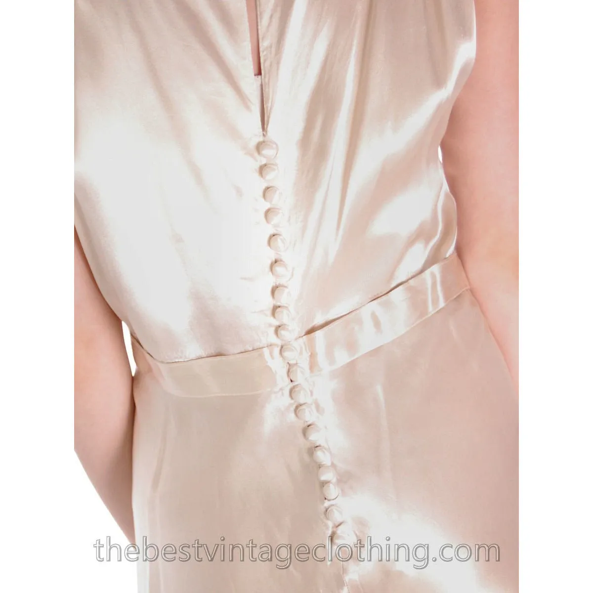 Vintage 1930s Candlelight Ivory Rayon Satin Bias Cut Gown Wedding Evening M L 42-36-48