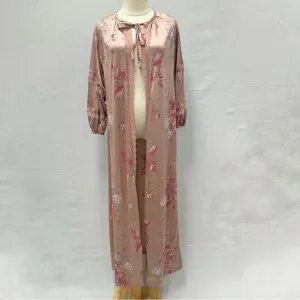 Vintage 60s Nise Stevens Floral Maxi Cape Style Dressing Gown Robe Size Small