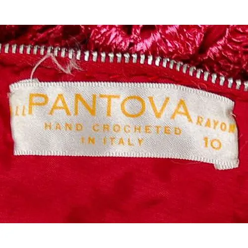 Vintage Dress Hot Pink Pantova Crocheted Rayon Straw Evening Gown 1960S 38-28-38