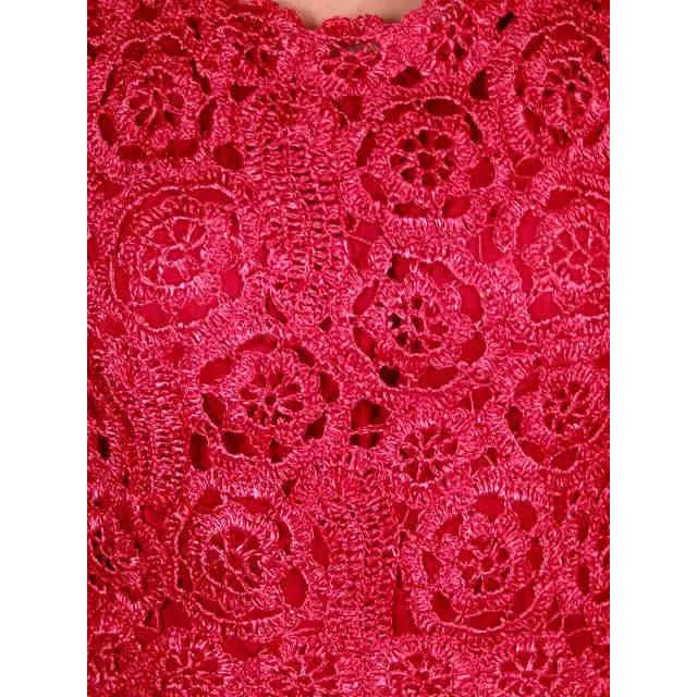 Vintage Dress Hot Pink Pantova Crocheted Rayon Straw Evening Gown 1960S 38-28-38