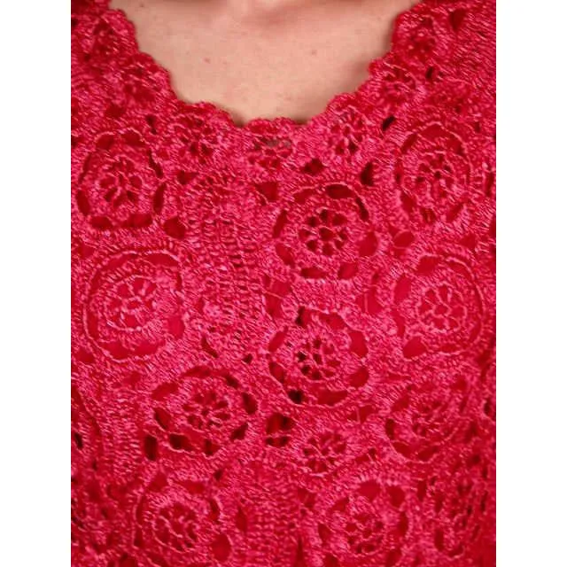 Vintage Dress Hot Pink Pantova Crocheted Rayon Straw Evening Gown 1960S 38-28-38