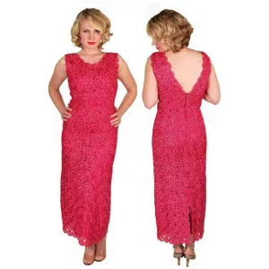 Vintage Dress Hot Pink Pantova Crocheted Rayon Straw Evening Gown 1960S 38-28-38