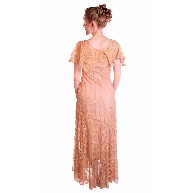 Vintage Dress Pale Peach Lace Garden Party Gown 1930's Small