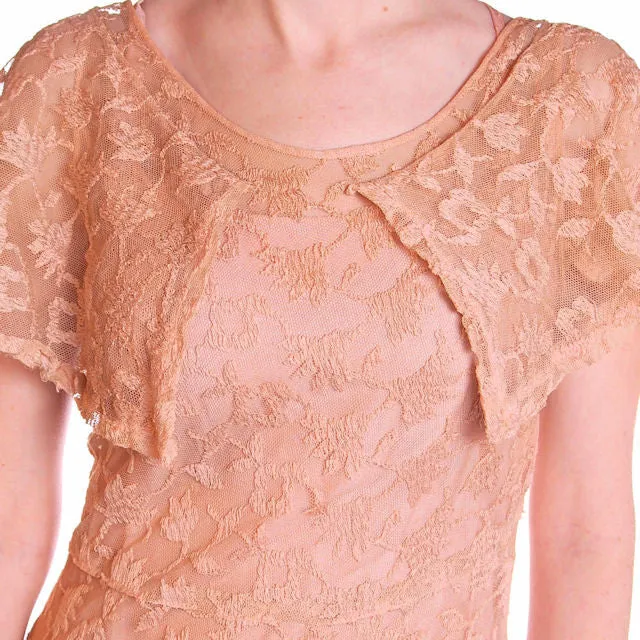 Vintage Dress Pale Peach Lace Garden Party Gown 1930's Small