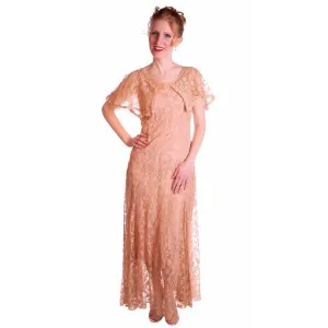 Vintage Dress Pale Peach Lace Garden Party Gown 1930's Small