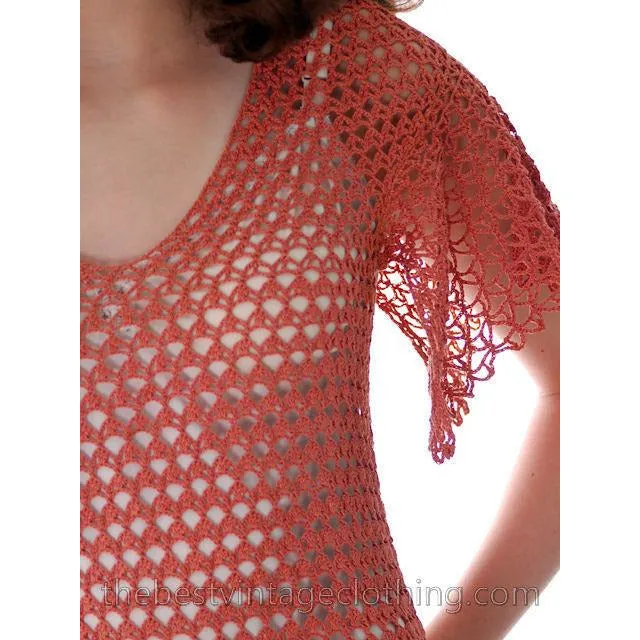 Vintage Dusty Rose Pink Crochet Day or Tea Dress 1930s Small