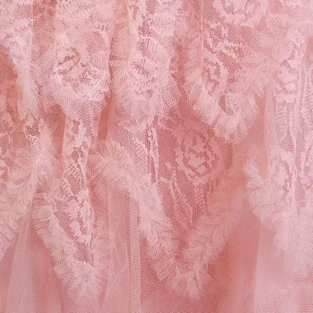 Vintage Full Length Dress Pink Prom Gown Frothy Lace & Tulle 1940s Small
