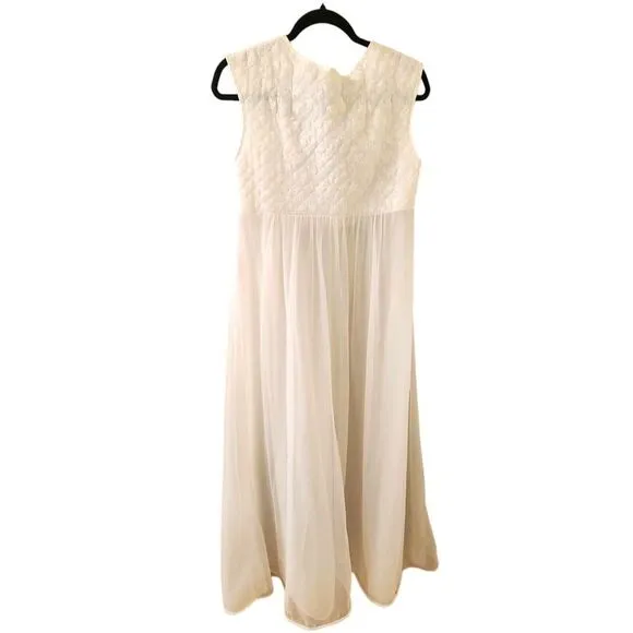 Vintage Gotham Gold Stripe Night Gown Lace 1950s Ankle To Floor Length Sz‎ 34