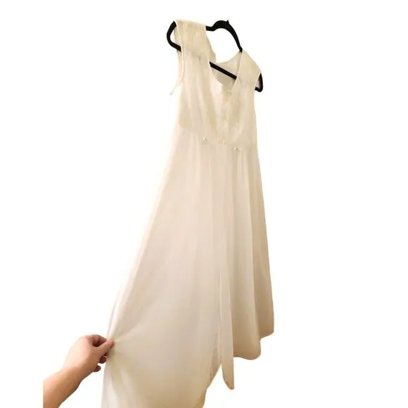 Vintage Gotham Gold Stripe Night Gown Lace 1950s Ankle To Floor Length Sz‎ 34