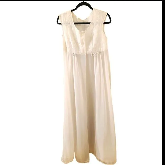 Vintage Gotham Gold Stripe Night Gown Lace 1950s Ankle To Floor Length Sz‎ 34