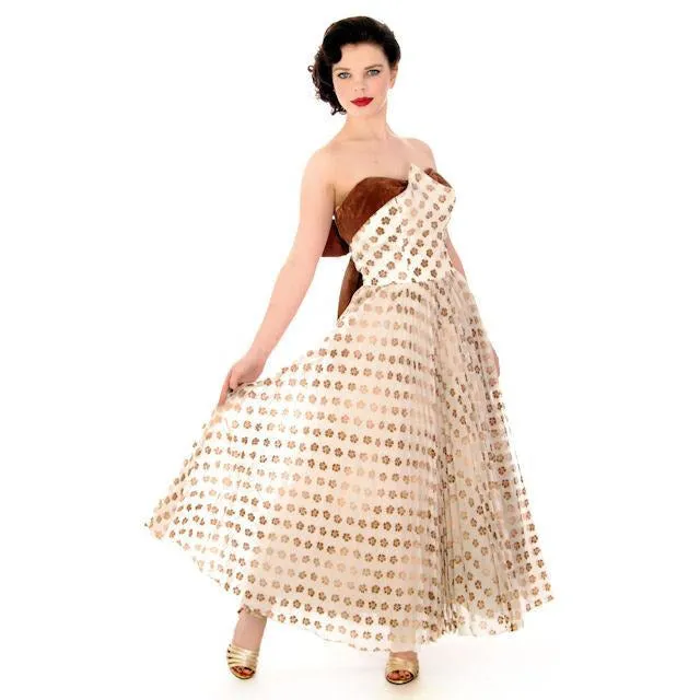 Vintage Gown Strapless Dress Prom Gown Flocked Nat Cantor 1950s 32-26-Free