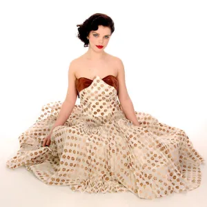 Vintage Gown Strapless Dress Prom Gown Flocked Nat Cantor 1950s 32-26-Free