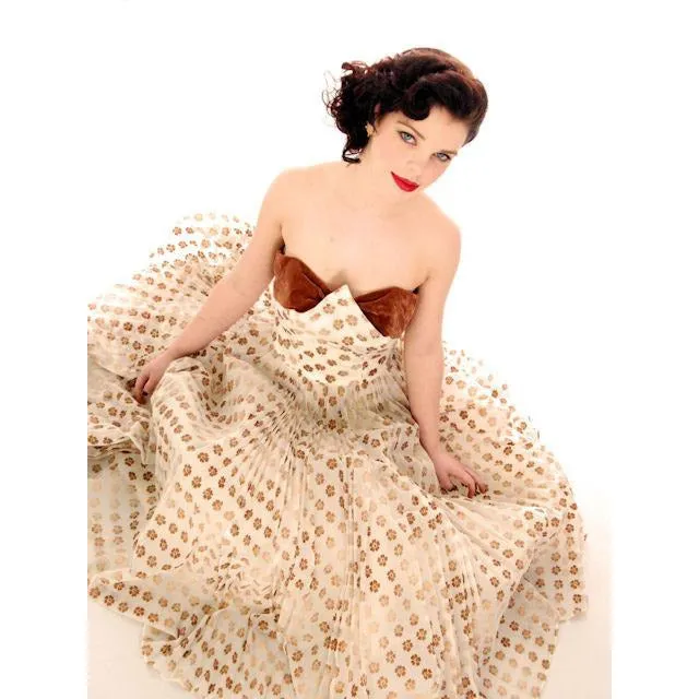 Vintage Gown Strapless Dress Prom Gown Flocked Nat Cantor 1950s 32-26-Free