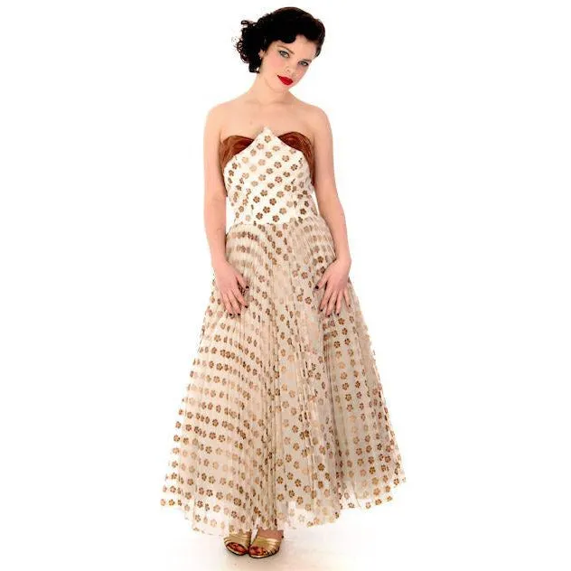 Vintage Gown Strapless Dress Prom Gown Flocked Nat Cantor 1950s 32-26-Free