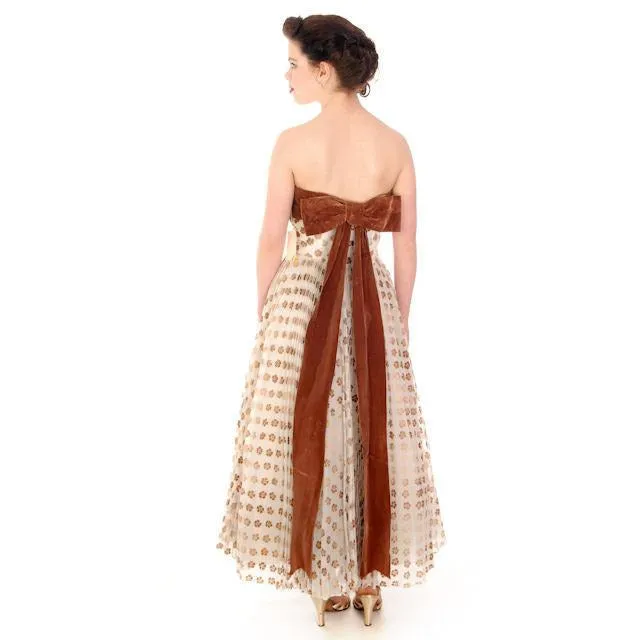 Vintage Gown Strapless Dress Prom Gown Flocked Nat Cantor 1950s 32-26-Free