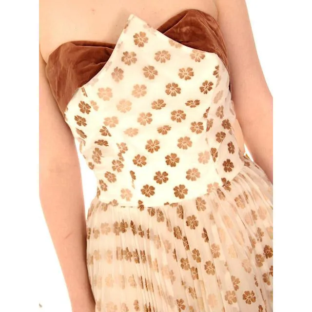 Vintage Gown Strapless Dress Prom Gown Flocked Nat Cantor 1950s 32-26-Free